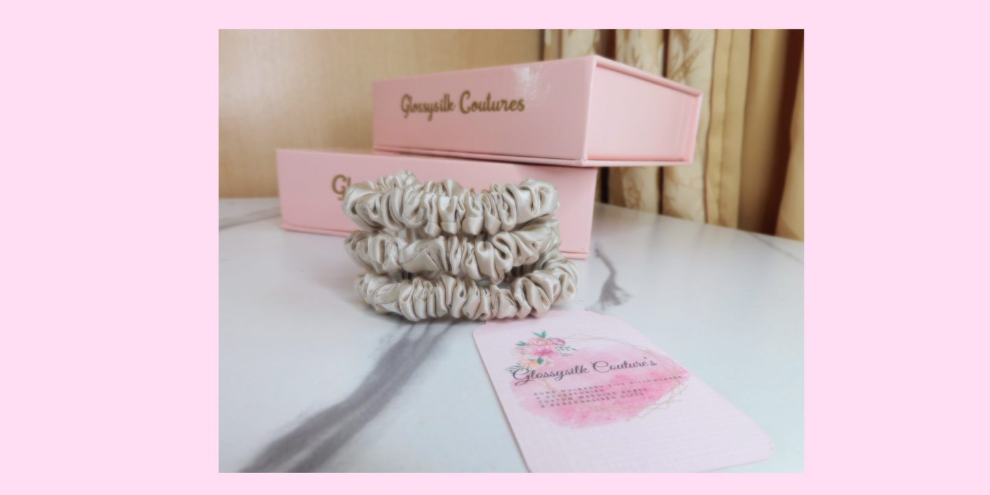 Pack of 3 Mulberry Silk Hair Scrunchies, Silk Hair Ties, Prevent Damages, Reduces Frizz, Reduces Split Ends No Kinks or Crease