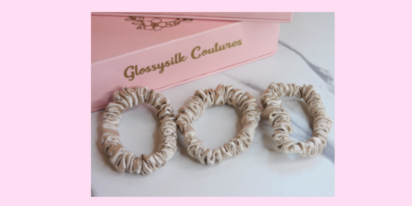 Pack of 3 Mulberry Silk Hair Scrunchies, Silk Hair Ties, Prevent Damages, Reduces Frizz, Reduces Split Ends No Kinks or Crease
